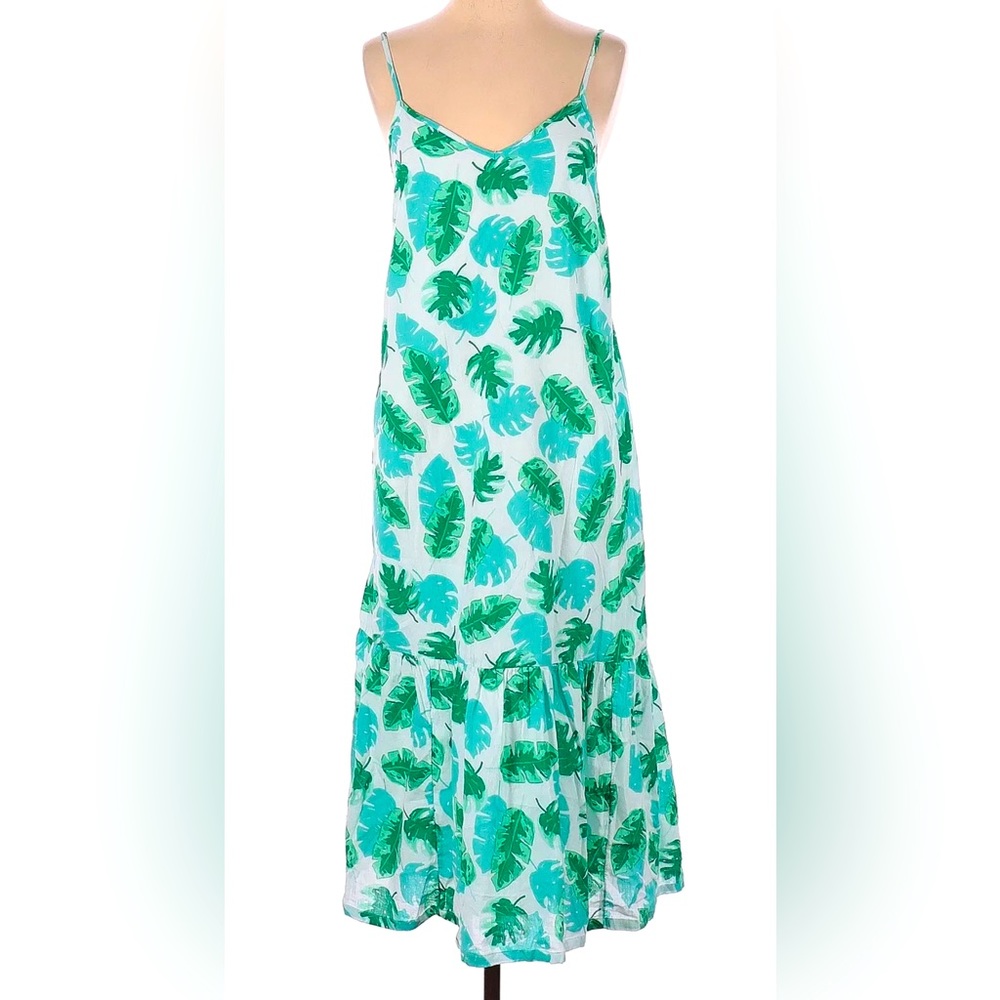 J. Crew Tropical Green Leaf Midi lined tier summer Dress NWT sz. medium